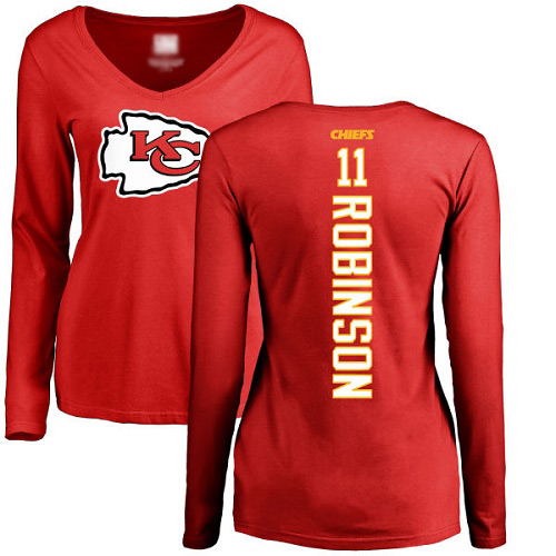 Women Football Kansas City Chiefs #11 Robinson Demarcus Red Backer Slim Fit Long Sleeve T-Shirt
